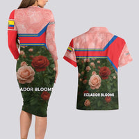 Ecuador Couples Matching Long Sleeve Bodycon Dress and Hawaiian Shirt with Rose Garden and Floral Texture Design - Wonder Print Shop