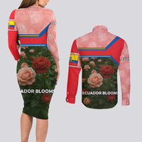 Ecuador Couples Matching Long Sleeve Bodycon Dress and Long Sleeve Button Shirt with Rose Garden and Floral Texture Design - Wonder Print Shop