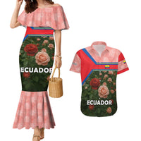 Ecuador Couples Matching Mermaid Dress and Hawaiian Shirt with Rose Garden and Floral Texture Design - Wonder Print Shop