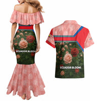 Ecuador Couples Matching Mermaid Dress and Hawaiian Shirt with Rose Garden and Floral Texture Design - Wonder Print Shop
