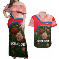 Ecuador Couples Matching Off Shoulder Maxi Dress and Hawaiian Shirt with Rose Garden and Floral Texture Design - Wonder Print Shop