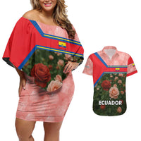 Ecuador Couples Matching Off Shoulder Short Dress and Hawaiian Shirt with Rose Garden and Floral Texture Design - Wonder Print Shop