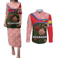 Ecuador Couples Matching Puletasi and Long Sleeve Button Shirt with Rose Garden and Floral Texture Design - Wonder Print Shop