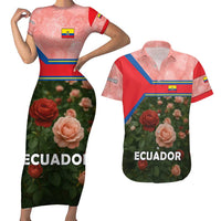Ecuador Couples Matching Short Sleeve Bodycon Dress and Hawaiian Shirt with Rose Garden and Floral Texture Design - Wonder Print Shop
