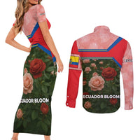 Ecuador Couples Matching Short Sleeve Bodycon Dress and Long Sleeve Button Shirt with Rose Garden and Floral Texture Design - Wonder Print Shop