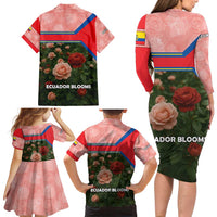 Ecuador Family Matching Long Sleeve Bodycon Dress and Hawaiian Shirt with Rose Garden and Floral Texture Design - Wonder Print Shop