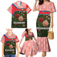 Ecuador Family Matching Mermaid Dress and Hawaiian Shirt with Rose Garden and Floral Texture Design - Wonder Print Shop