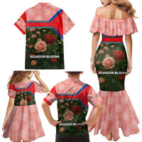 Ecuador Family Matching Mermaid Dress and Hawaiian Shirt with Rose Garden and Floral Texture Design - Wonder Print Shop