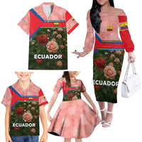 Ecuador Family Matching Off The Shoulder Long Sleeve Dress and Hawaiian Shirt with Rose Garden and Floral Texture Design - Wonder Print Shop