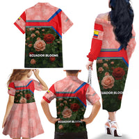 Ecuador Family Matching Off The Shoulder Long Sleeve Dress and Hawaiian Shirt with Rose Garden and Floral Texture Design - Wonder Print Shop