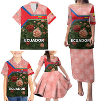 Ecuador Family Matching Puletasi and Hawaiian Shirt with Rose Garden and Floral Texture Design - Wonder Print Shop
