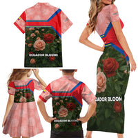 Ecuador Family Matching Short Sleeve Bodycon Dress and Hawaiian Shirt with Rose Garden and Floral Texture Design - Wonder Print Shop