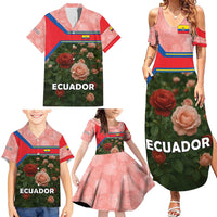 Ecuador Family Matching Summer Maxi Dress and Hawaiian Shirt with Rose Garden and Floral Texture Design - Wonder Print Shop