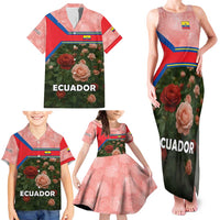 Ecuador Family Matching Tank Maxi Dress and Hawaiian Shirt with Rose Garden and Floral Texture Design - Wonder Print Shop