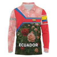 Ecuador Long Sleeve Polo Shirt with Rose Garden and Floral Texture Design - Wonder Print Shop