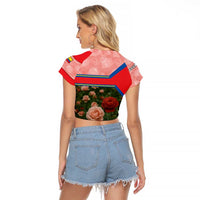 Ecuador Raglan Cropped T Shirt with Rose Garden and Floral Texture Design - Wonder Print Shop