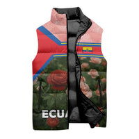 Ecuador Sleeveless Puffer Jacket with Rose Garden and Floral Texture Design - Wonder Print Shop