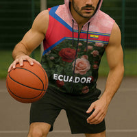 Ecuador Sleeveless Zip Hoodie with Rose Garden and Floral Texture Design - Wonder Print Shop