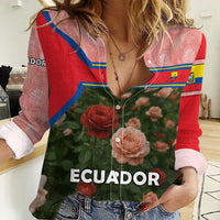 Ecuador Women Casual Shirt with Rose Garden and Floral Texture Design - Wonder Print Shop