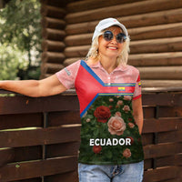 Ecuador Women Polo Shirt with Rose Garden and Floral Texture Design - Wonder Print Shop