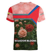 Ecuador Women V-Neck T-Shirt with Rose Garden and Floral Texture Design - Wonder Print Shop