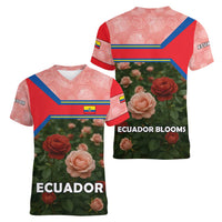 Ecuador Women V-Neck T-Shirt with Rose Garden and Floral Texture Design - Wonder Print Shop