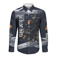 Ninja Raccoon Quasimodo Pizza Heist Long Sleeve Button Shirt Night Stealth Scene Detailed Pizza Slices