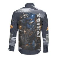 Ninja Raccoon Quasimodo Pizza Heist Long Sleeve Button Shirt Night Stealth Scene Detailed Pizza Slices