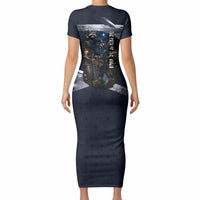 Ninja Raccoon Quasimodo Pizza Heist Short Sleeve Bodycon Dress Night Stealth Scene Detailed Pizza Slices