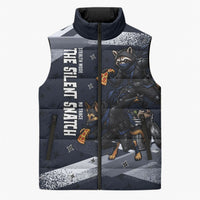 Ninja Raccoon Quasimodo Pizza Heist Sleeveless Puffer Jacket Night Stealth Scene Detailed Pizza Slices