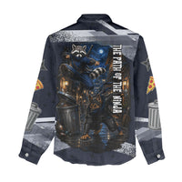 Ninja Raccoon Quasimodo Pizza Heist Women Casual Shirt Night Stealth Scene Detailed Pizza Slices