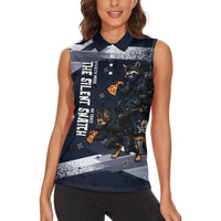 Ninja Raccoon Quasimodo Pizza Heist Women Sleeveless Polo Shirt Night Stealth Scene Detailed Pizza Slices