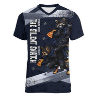 Ninja Raccoon Quasimodo Pizza Heist Women V-Neck T-Shirt Night Stealth Scene Detailed Pizza Slices