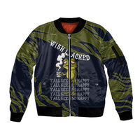 Wish I Lacked Critical Thinking Skills Y'all Seem So Happy Frog Sleeve Zip Bomber Jacket Funny Overthinking Meme
