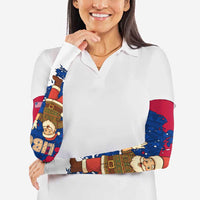 Liberia Christmas Arm Sleeves with Santa Claus Map Graphic and Red Blue Festive - Wonder Print Shop