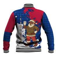 Liberia Christmas Baseball Jacket with Santa Claus Map Graphic and Red Blue Festive - Wonder Print Shop