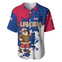 Liberia Christmas Baseball Jersey with Santa Claus Map Graphic and Red Blue Festive - Wonder Print Shop