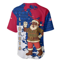 Liberia Christmas Baseball Jersey with Santa Claus Map Graphic and Red Blue Festive - Wonder Print Shop