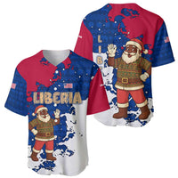 Liberia Christmas Baseball Jersey with Santa Claus Map Graphic and Red Blue Festive - Wonder Print Shop