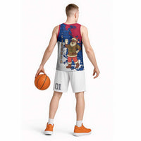 Liberia Christmas Basketball Jersey with Santa Claus Map Graphic and Red Blue Festive - Wonder Print Shop