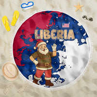 Liberia Christmas Beach Blanket with Santa Claus Map Graphic and Red Blue Festive - Wonder Print Shop