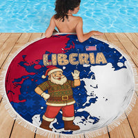 Liberia Christmas Beach Blanket with Santa Claus Map Graphic and Red Blue Festive - Wonder Print Shop
