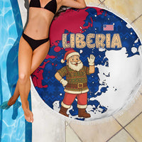 Liberia Christmas Beach Blanket with Santa Claus Map Graphic and Red Blue Festive - Wonder Print Shop