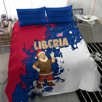 Liberia Christmas Bedding Set with Santa Claus Map Graphic and Red Blue Festive - Wonder Print Shop