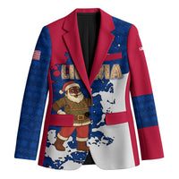 Liberia Christmas Blazer with Santa Claus Map Graphic and Red Blue Festive - Wonder Print Shop