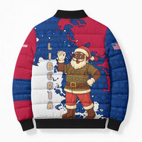 Liberia Christmas Bomber Puffer Jacket with Santa Claus Map Graphic and Red Blue Festive - Wonder Print Shop
