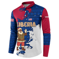 Liberia Christmas Button Sweatshirt with Santa Claus Map Graphic and Red Blue Festive - Wonder Print Shop