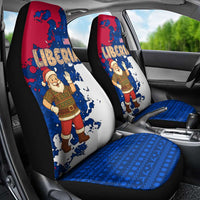 Liberia Christmas Car Seat Cover with Santa Claus Map Graphic and Red Blue Festive - Wonder Print Shop