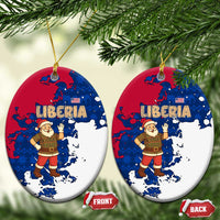 Liberia Christmas Ceramic Ornament with Santa Claus Map Graphic and Red Blue Festive - Wonder Print Shop