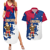 Liberia Christmas Couples Matching Summer Maxi Dress and Hawaiian Shirt with Santa Claus Map Graphic and Red Blue Festive - Wonder Print Shop